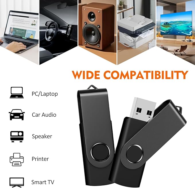 AreTop 8GB USB Flash Drive 10 Pack USB 2.0 Thumb Drives Memory Stick Swivel Jump Drive USB Stick for Storage and Backup (10 Pack 8GB, Black)