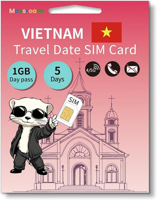 Vietnam Data SIM Card,1GB High-Speed 5G/4G LTE,for 5 Days - Prepaid, No Hidden Fees - Ideal for Tourists, Digital Nomads & Business Trips