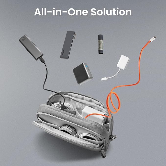 tomtoc Electronic Organizer Travel Case, Water Resistant Dual Compartment Tech Pouch Cable Organization Storage Bag for Charger, Cord, Phone, Hard Drive, Power Bank, Accessories Travel Essentials