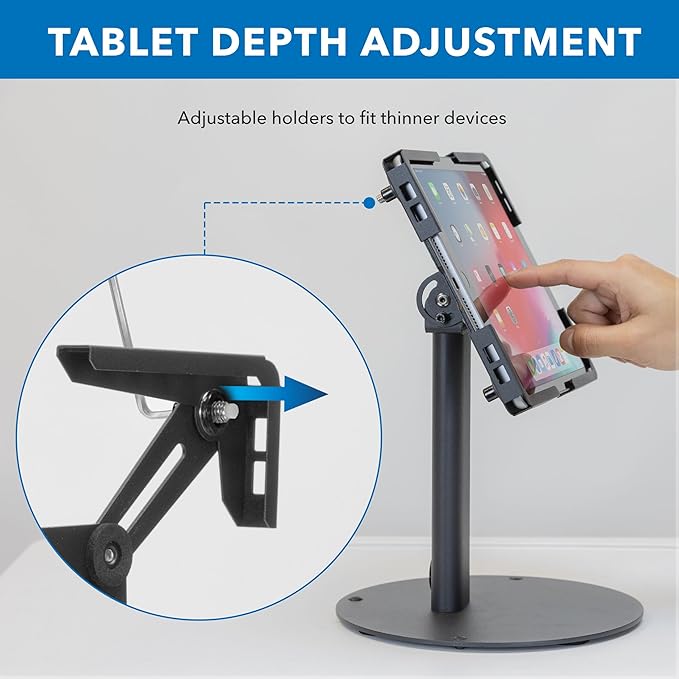 Mount-It! Universal Tablet Stand with Tilt, Anti-Theft Retail iPad POS Kiosk Stand, Fits Tablets from 9.7" to 13" Screen Size, 90° Rotation for Portrait and Horizontal Viewing, Durable Steel, Black