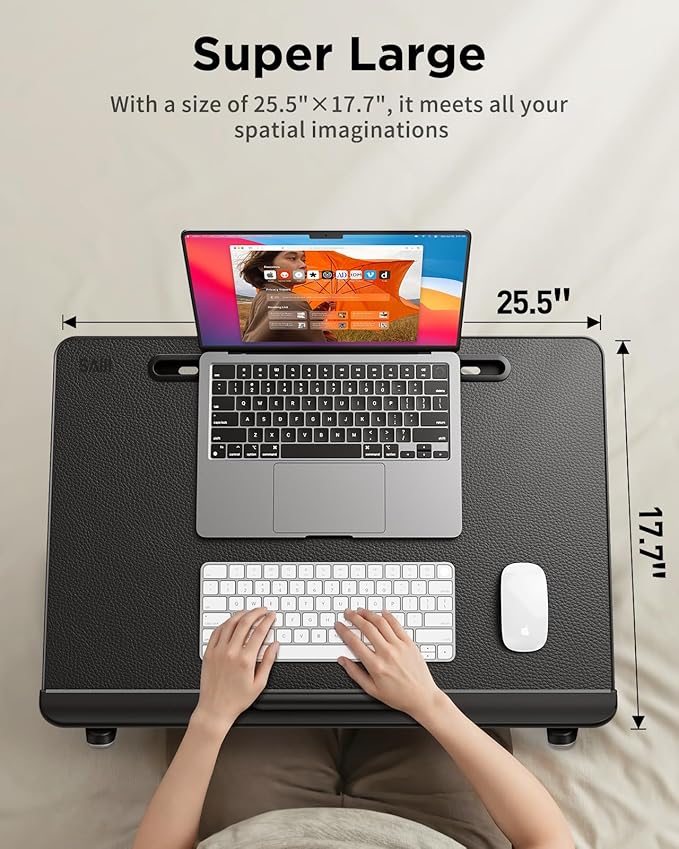 SAIJI Laptop Desk for Bed [Premium XXL Extra Large] with Upgraded Height Angle Adjustable Book Stand,Multi-Purpose Lapdesk Bed Tray Desk for Working Writing Reading Drawing (Black)