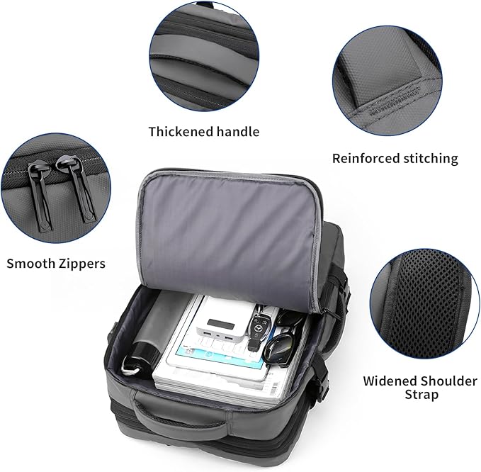 Travel Backpack for Men Women, Expandable Backpacks with Charging Port for Business Work Commute Casual, Grey