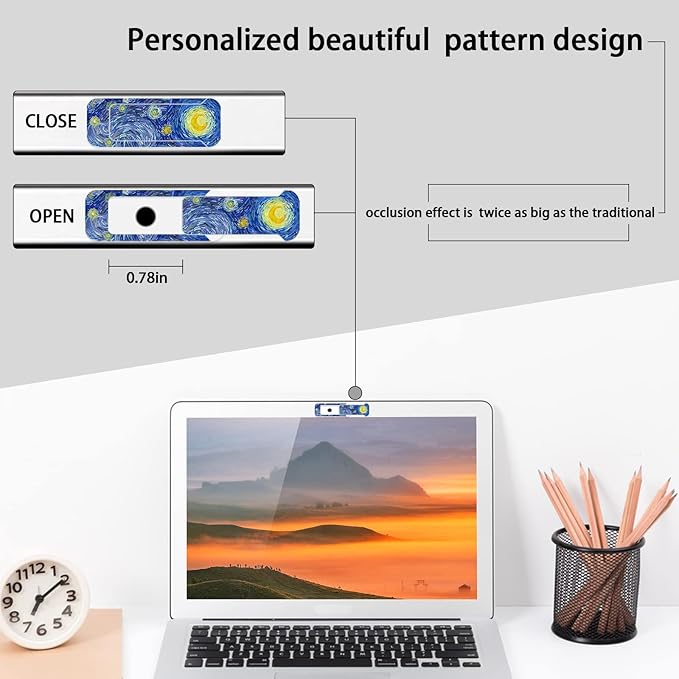 Webcam Cover, 3 Pieces, Laptop Camera Cover, Privacy Shielding Capacity is Twice as Big as The Traditional, Suitable for Computer Mobile Phones, laptops, Tablets and so on (Blue Pattern)