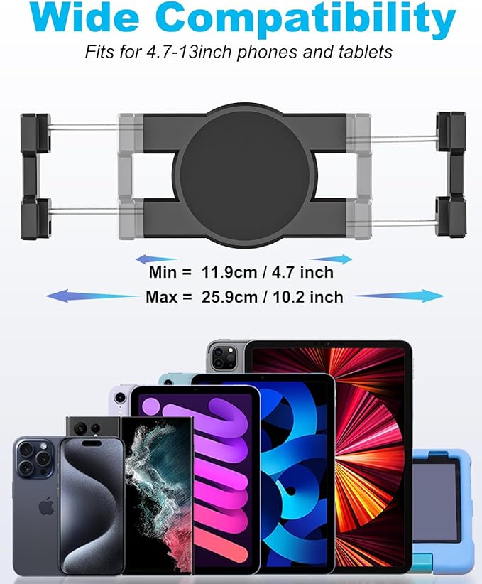 Aluminum Tablet Mount Holder for for 4.7-13" Phone & iPad - Flexible Bed/Desk Clamp Tablet Stand with 360° Rotation, Compatible iPad Pro/Air/Mini, Galaxy Tab, iPhone, Tablets