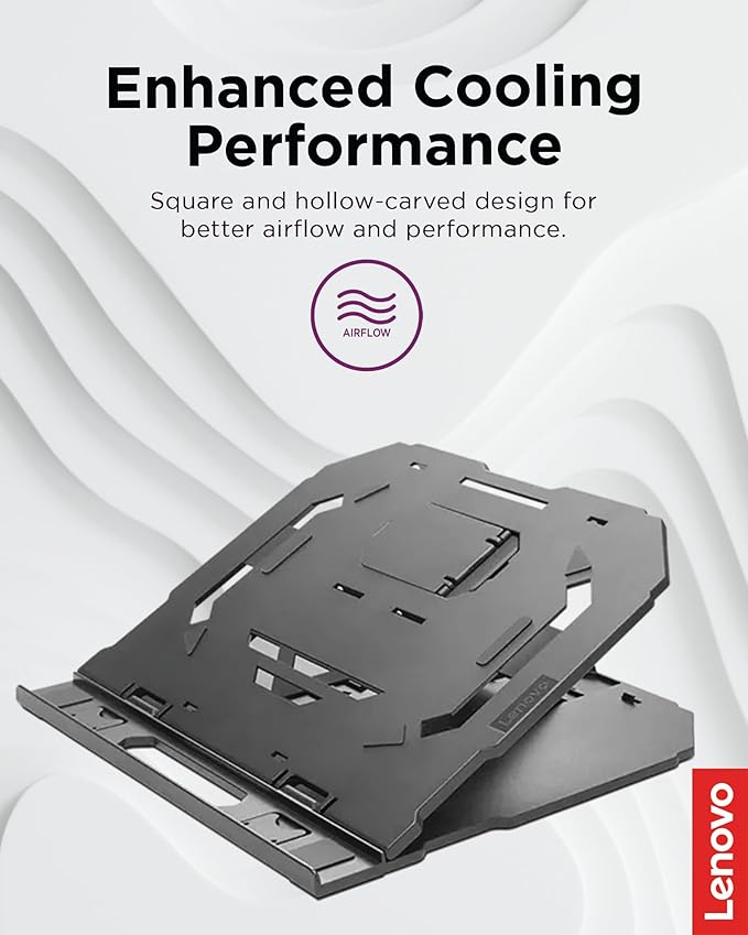 Lenovo 2-in-1 Laptop Stand - Adjustable, Portable, Foldable, Ergonomic, Non-Slip, Compatible with Laptops up to 15" and Cell Phones, Ideal for Travel