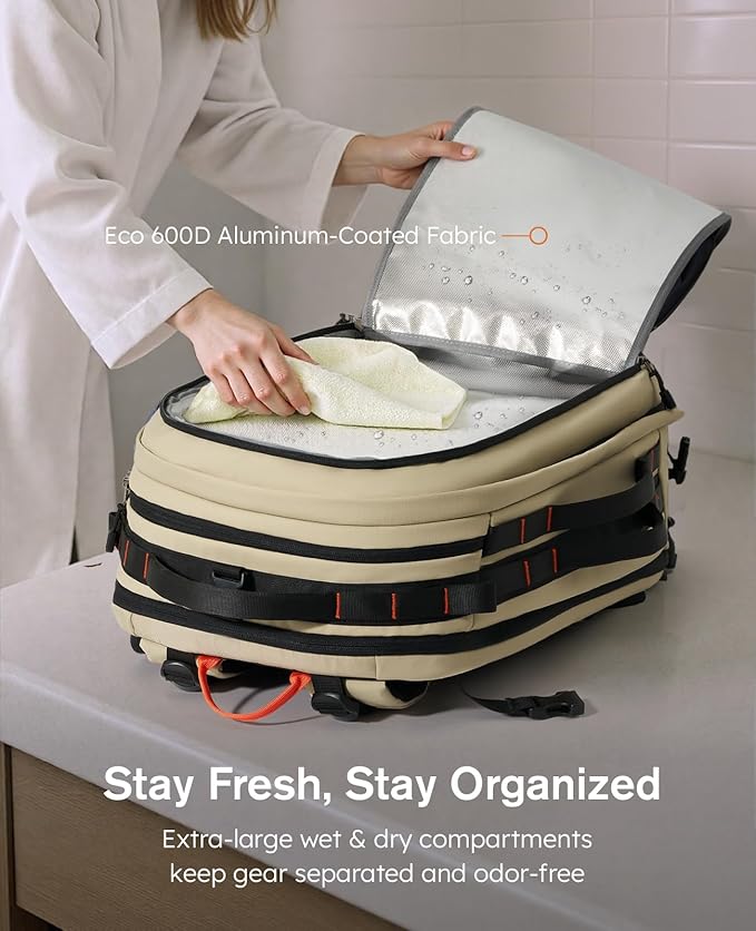 Tolaccea Travel Laptop Backpack, TSA Friendly Flight Approved Carry-on Business Rucksack Work Backpack with Extra Toiletry Bag, Dual Storage for 17.3" Laptop and 12.9" Tablet, 40-45L Expandable