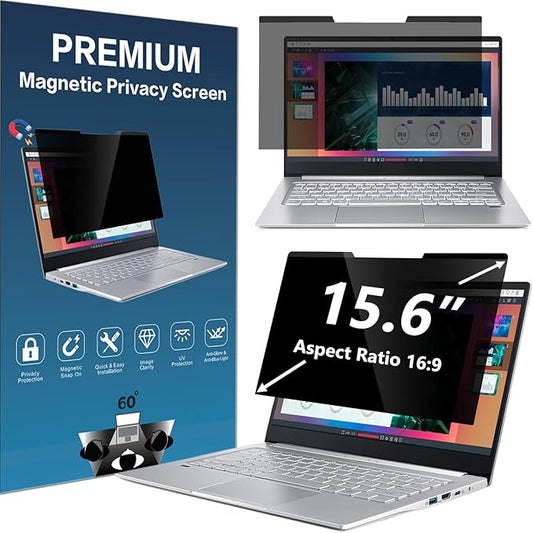 Magnetic Laptop Privacy Screen Filter 15.6 Inch Computer 16:9 Widescreen Monitor | Privacy Shield | Anti Glare & Blue Light Filter | Eye Protection | Anti-Scratch Protector