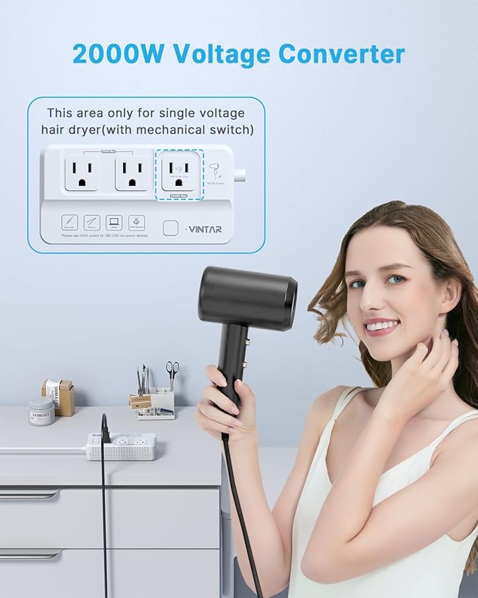 220V to 110V Voltage Converter, VINTAR 2000W Travel Converter for Hair Dryer and 200W Power Converters for Curling Iron, Universal Travel Adapter Step Down Transformer for US to Europe UK India AU SA
