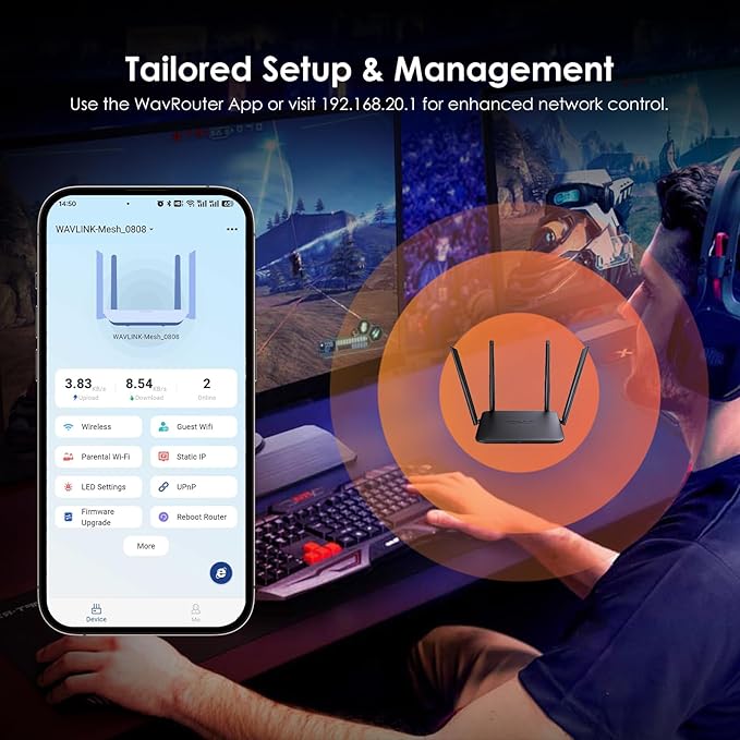 WAVLINK BE3600 WiFi 7 Router, Dual Band Gaming Router with Gigabit Ports, MLO, 4096-QAM & Multi-Rus Tech, Support Mesh/AP/Repeater Mode, Guest WiFi, QoS, IPv6, VPN