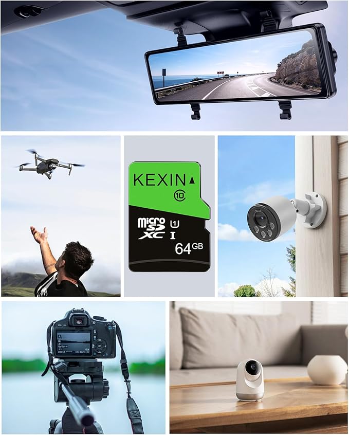 KEXIN 64GB Micro SD Card 10 Pack with SD Adapter microSDXC Memory Card UHS-I C10 U1 Micro SD Cards Bulk Full HD High Speed TF Card for Smartphone Tablet Action Camera Dash Cam Game Console, 10Pack 64G