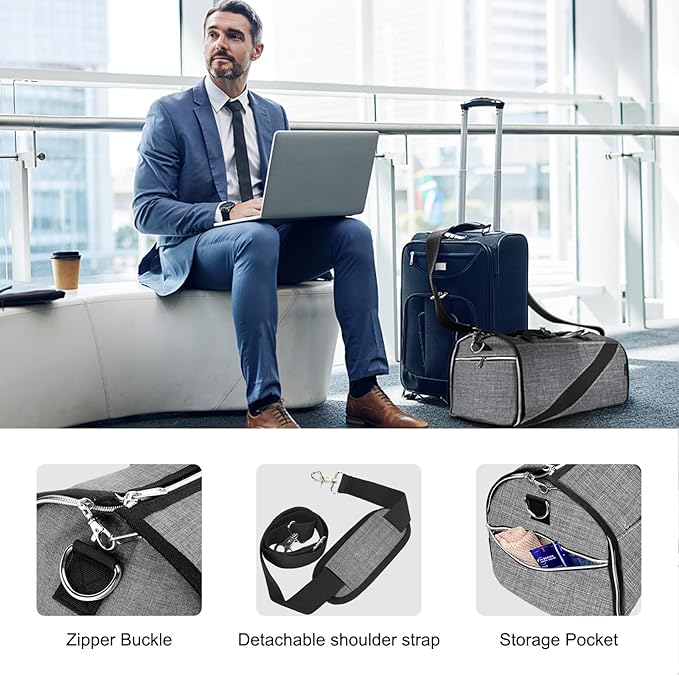 Convertible Garment Bag with Shoulder Strap, Carry on Garment Duffel Bag for Men Women - Hanging Suitcase Suit Travel Bags