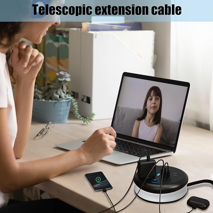 Retractable Travel Power Strip: 10 ft Extension Cord Portable Powerstrip with 5 Outlet 2 Smart USB Port 2 USB C for Travel Cruise Ship Beach Vacation