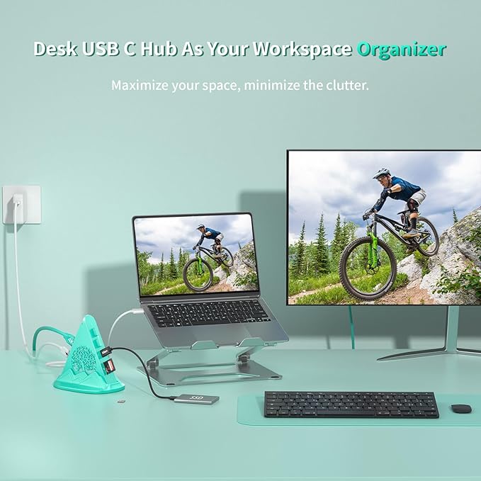 USB C HUB Multiport Adapter with HDMI 4K@30Hz, 100W PD, SD/TF Card Reader, 5Gbps 3xUSB-A and 1xUSB-C 3.0, RGB Tree 8-in-1 USB C HUB, Dock for MacBook Air, iPad, iPhone16, Laptop, etc(Green)