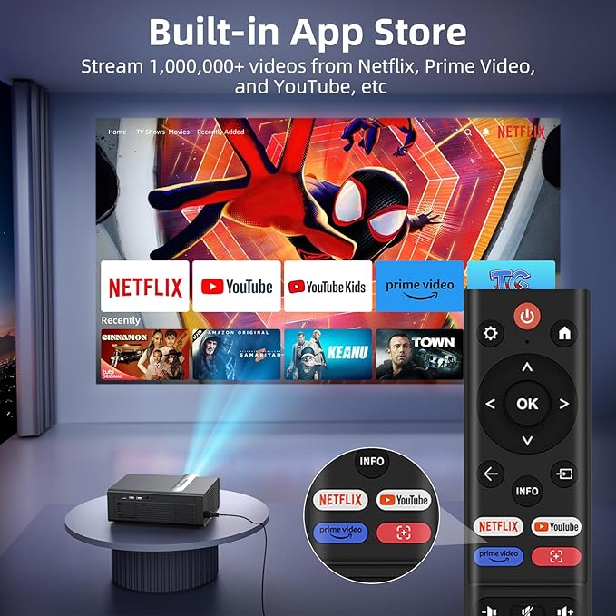 Netflix Licensed 4K Smart Projector, FUDONI Native 1080P Projector with WiFi 6 and Bluetooth, Built-in Apps, Auto Keystone & ELectric Focus, Compatible with Phone/Laptop/TV Stick, Indoor/Outdoor Use