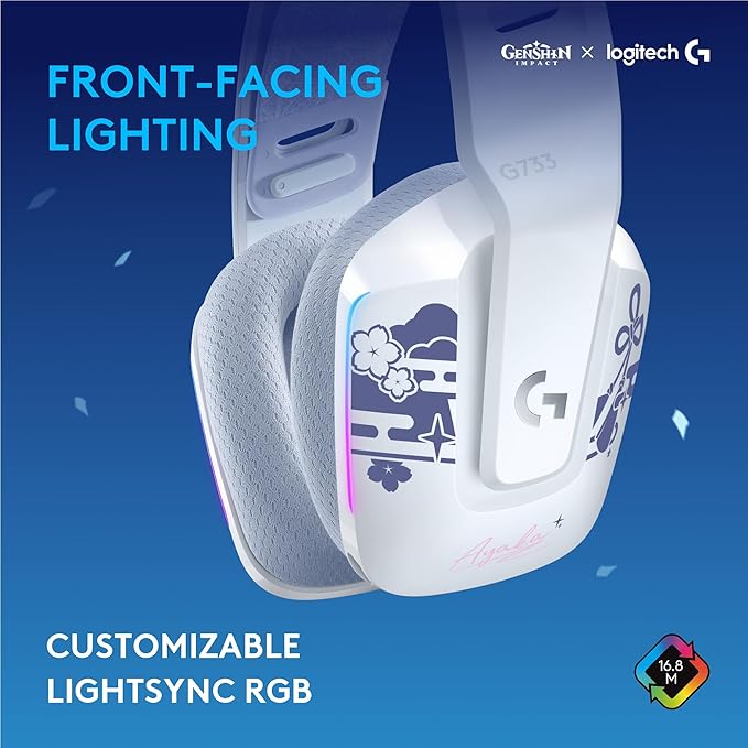 Logitech G733 Lightspeed RGB Wireless Gaming Headset with Suspension Headband, Kamisato Ayaka Special Edition, LIGHTSYNC RGB, Blue Voce mic Technology and PRO-G Audio Drivers