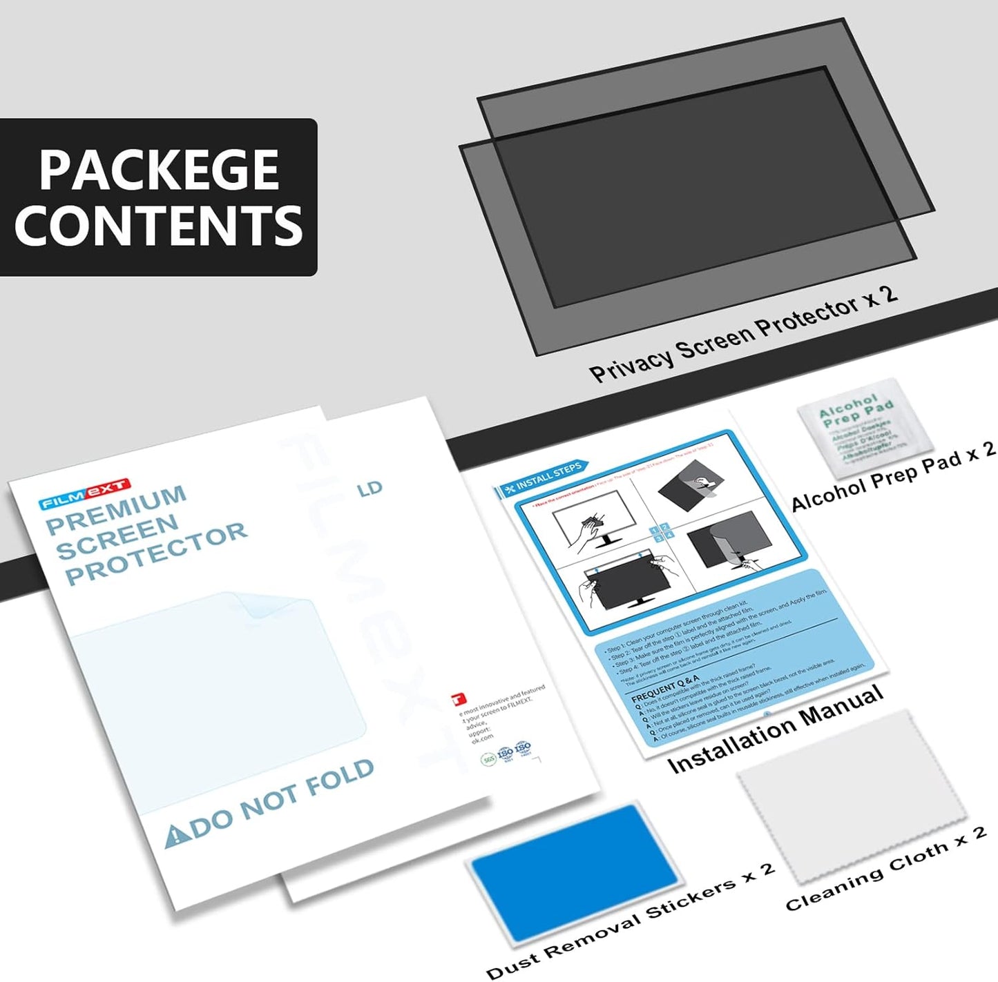 FILMEXT 2 Pack 23.8 inch Computer Privacy Screen Filter, Removable Computer Privacy Shield 23.8" for 16:9 All-in-One Desktop/Frameless Monitor,Computer Bubble Free Anti-Spy Blue Light Filter