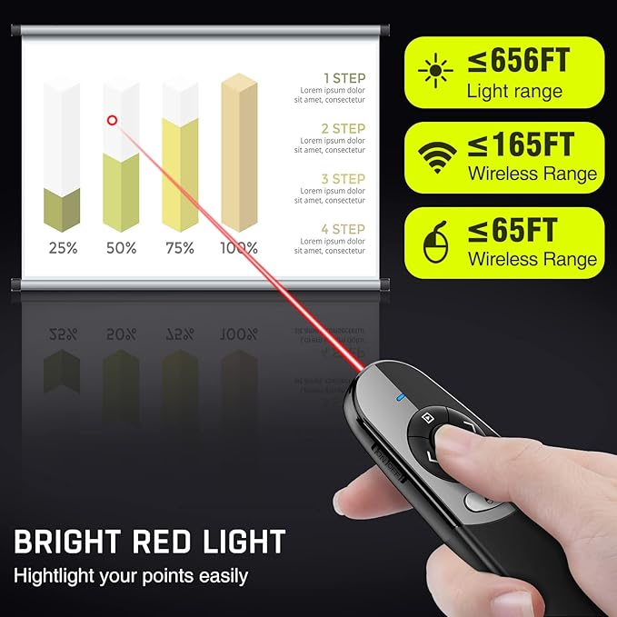 2 in 1 USB Type C Presentation Clicker Air Mouse with Red Light Pointer, Wireless Presenter for PowerPoint Presentation PPT Clicker, 2.4GHz Presenter Remote Slide Advancer for MacBook/Computer/Laptop