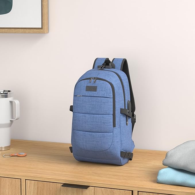 Tzowla Business Laptop Backpack Anti-Theft Backpack with USB Charging Port and Lock 17.3 Inch Computer Backpacks for Women Men, Casual Hiking Travel Daypack (Blue)