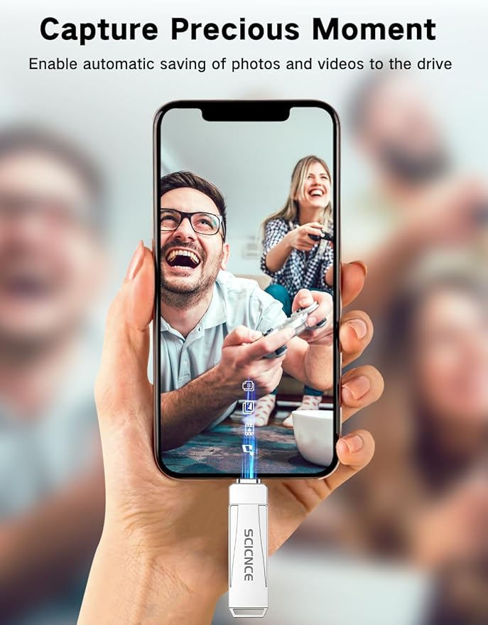 SCICNCE 512GB Flash Drive Intended for iPhone, USB Memory Stick Storage Backup for Photos Videos, Plug and Play No APP Required, Compatible with iPhone iPad Android and Computers (Metal Silver)