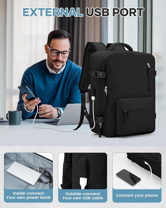 Vacuum Travel Backpack with Pump for Women, Personal Item Carry on Backpacks Flight Approved 18x14x8 inches for Men,Laptop Waterproof Work Compression bags Casual Daypack Black.