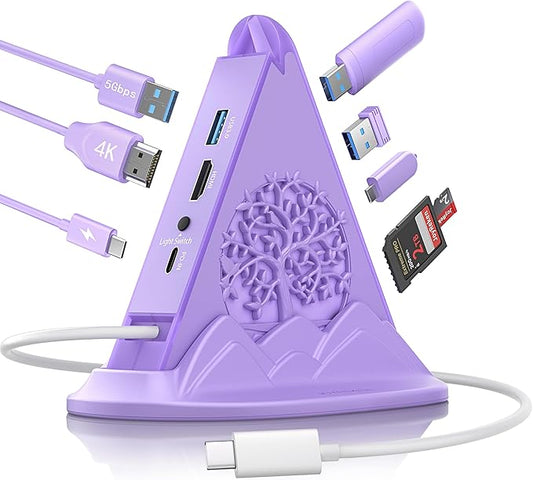 8-in-1 USB C Hub, Purple RGB Docking Station with 4K HDMI, 100W PD, 5Gbps USB 3.0, SD/TF Card Reader, Type C Adapter for MacBook Air, Dell XPS, Surface, etc.