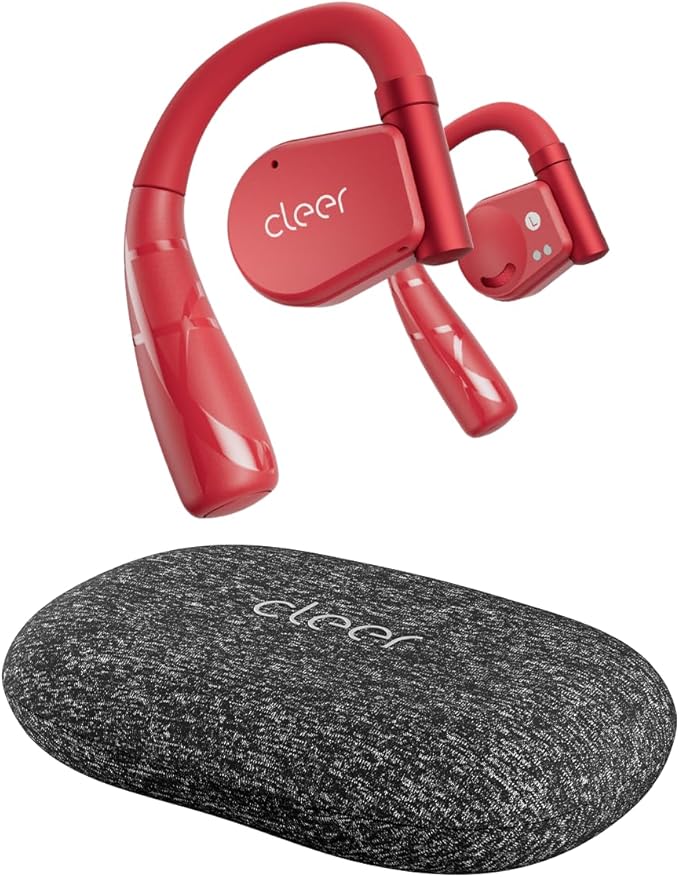 Cleer ARC II Sport Open Ear Headphones, True Wireless Ear Buds with Dual Mic, Sweat Resistant, Multi-Point Connect, 35 Hrs Playtime, Secure Fit, Bluetooth 5.3 Earbuds with Ear Hooks, Preset EQs, Red