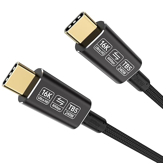 1 ft USB 5 Cable, USB-C to USB-C, 80 Gbps Data Transfer, Dual 8K Video, 240W Charging, Compatible with Thunderbolt 5/4/3, Laptop, Desktop, Gaming Console, Smartphone