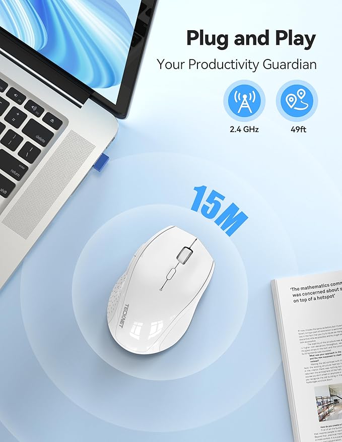 TECKNET Wireless Mouse Rechargeable,Mouse for Laptop Computer,2.4G USB Computer Mice Wireless,6 Button 6400 DPI Ergonomic Silent Mice,Portable Cordless Travel Mice-Wide Compatibility