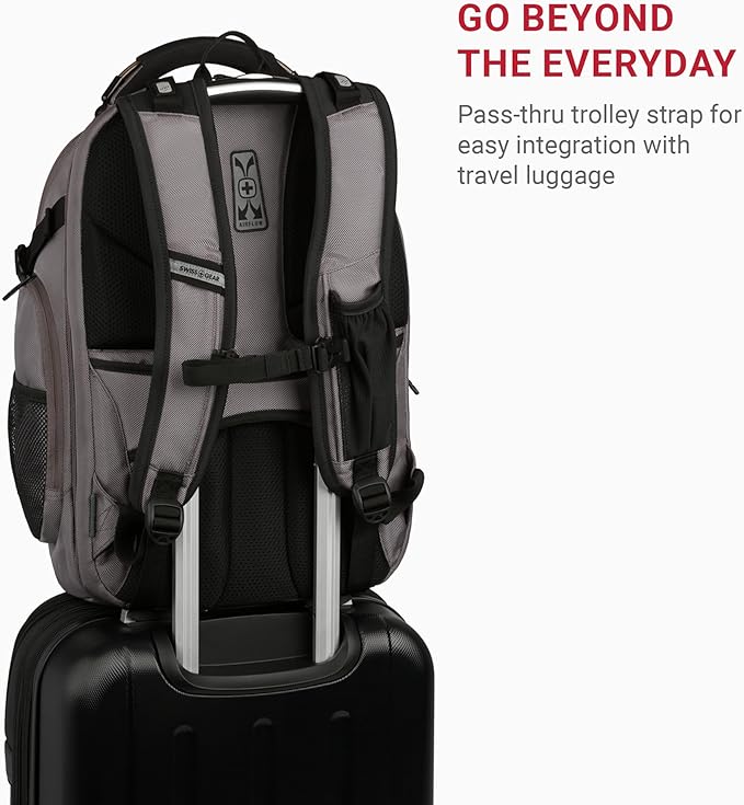 SwissGear Travel Tech Elite Laptop Backpack – Fits Laptops up to 16” – ScanSmart TSA-Friendly Backpack with USB Port, Shoe Compartment & Organizer Pockets – Grey Ballistic
