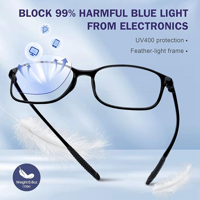AQWANO Flexible Reading Glasses Men Women Computer Blue Light Blocking, Durable Lightweight TR90 Frame Comfort Readers Glasses, 3.0