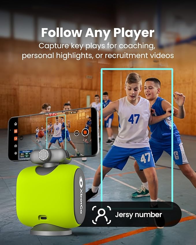 Chameleon AI Auto Sports Action Camera - 4K 60FPS Soccer Camera and Basketball Tracking Camera for Team Sports, Live Streaming, No Subscription, Works with iOS & Android (Lemon Green)
