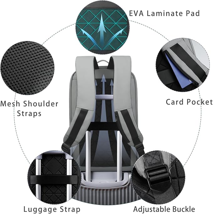 hk Backpack for Men Business Slim Backpack with USB Charger Computer Lightweight Anti-theft Travel (Grey, 17.3 Inch)