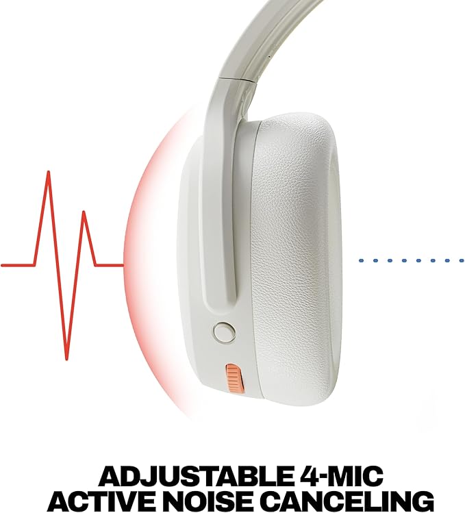 Skullcandy Crusher ANC 2 Wireless Over-Ear Bluetooth Headphones with Extra USB-C Charging Cable, Multi-Sensory Bass, Active Noise Cancelling, 60 Hours Battery, Microphone iPhone Android - Bone