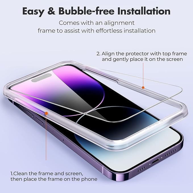UNBREAKcable 3-Pack Screen Protector for iPhone 14 Pro Max, Double Shatterproof Tempered Glass [Easy Installation Frame] [9H Hardness] [99.99% HD Clear] [Case Friendly] for iPhone 6.7 inch