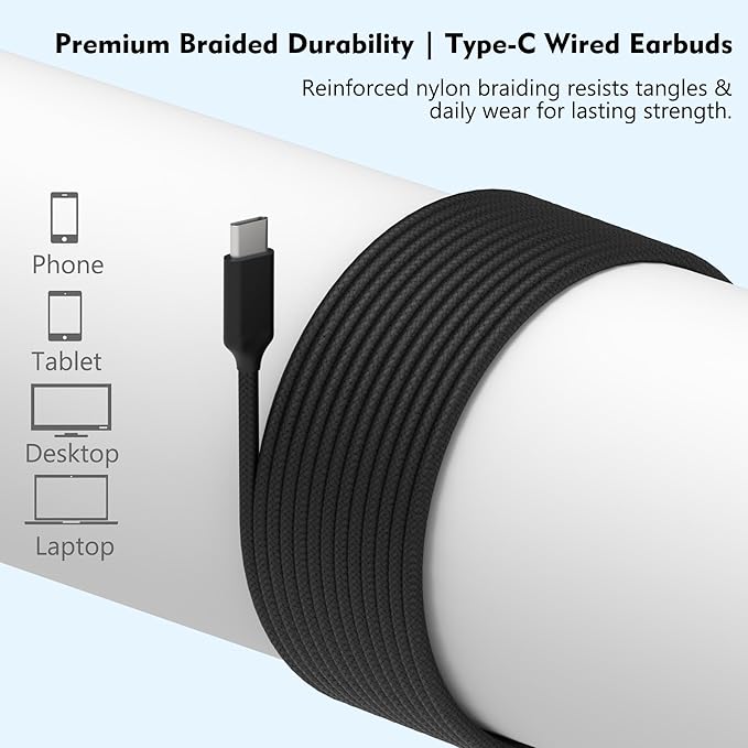 2025 New in-Ear Earbuds Stereo Headphones for Samsung Galaxy Z Fold6，S24S23S22S21S20 Note 10 10+ - with Microphone and Volume Remote Type-C Connector-Black