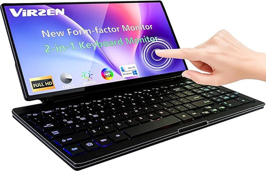 Portable Touchscreen Monitor with Silent Keyboard 12.8-inch Ultra-Slim Stretched Bar Screen Folding FHD 120% sRGB, USB-A/C Compatible Screen for Computers, Laptops, Mini PCs, Consoles, Phones