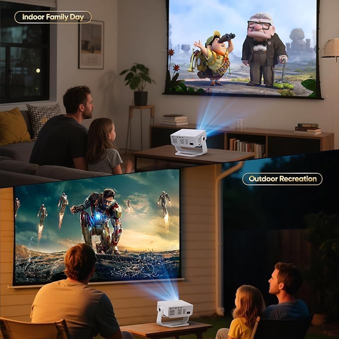 Projector with WiFi and Bluetooth, 1000+ Apps Installed, Electronic Focus & Auto Keystone, Low Fan Noise, Zoom, Native 1080P 4K Support Portable Mini Video Projector Outdoor Indoor