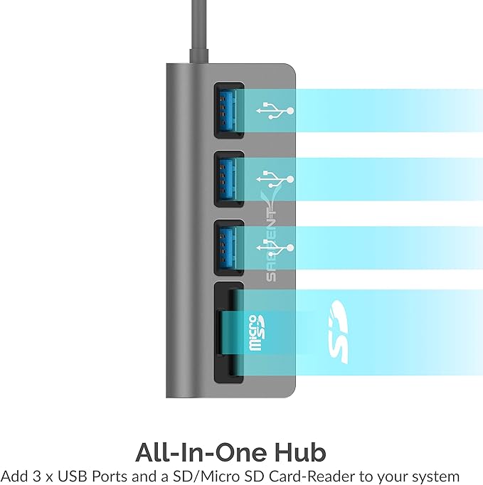 SABRENT USB-C 3.0 Hub, 5-in-1 USB SD Card Reader, SD & TF Dual Slot + 3 USB 3.0 Hub Portable Compatible with MacBook, Mac Pro/Mini, iMac, XPS, Surface Pro, Windows, Thunderbolt (HB-U3CR)