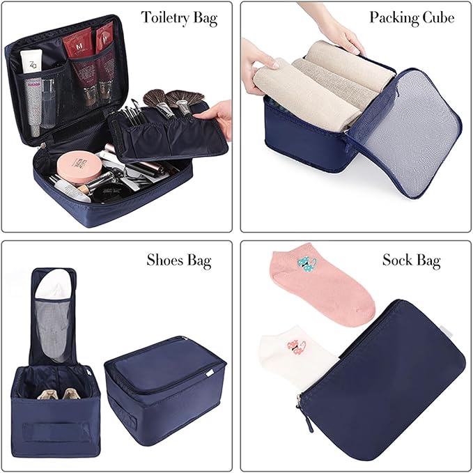 BAGAIL 8 Set Packing Cubes Luggage Packing Organizers for Travel Accessories-Indigo