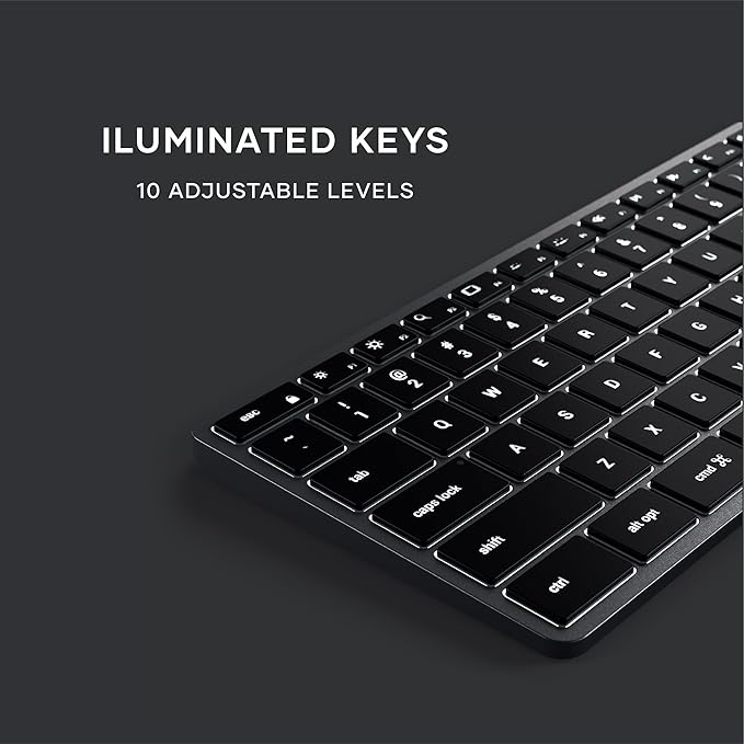 Satechi Slim X3 Bluetooth Backlit Keyboard for Mac, Illuminated Keys & Multi-Device Sync, for MacBook Air/Pro M4, iPad Air/Pro M4/M3, iPad mini, Mac mini, iMac - Space Gray