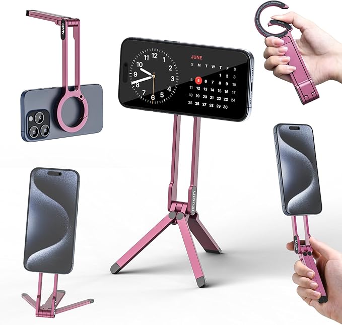 ULANZI MA30 Magnetic Phone Tripod Stand for iPhone - Aluminium Maglock Smartphone Mini Tripod Pocket Cell Phone Stand Strong Magnet Quick Mount Compatible with iPhone 17 16 15 14 13 12 Series, Pink