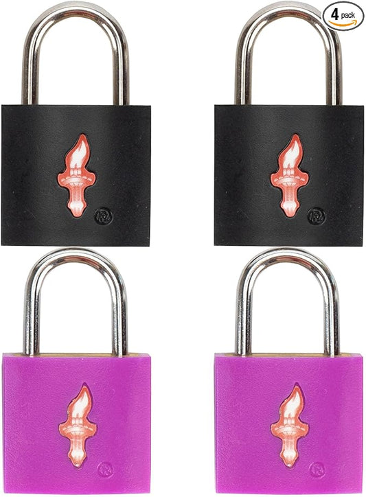 TSA Approved Luggage Locks (4 Pack) - 2 Black & 2 Purple Keyed Cable Locks with 8 Keys | Secure & Lightweight Travel Locks with Brass Core & Rubber Coating for Suitcases, Bags, Backpacks