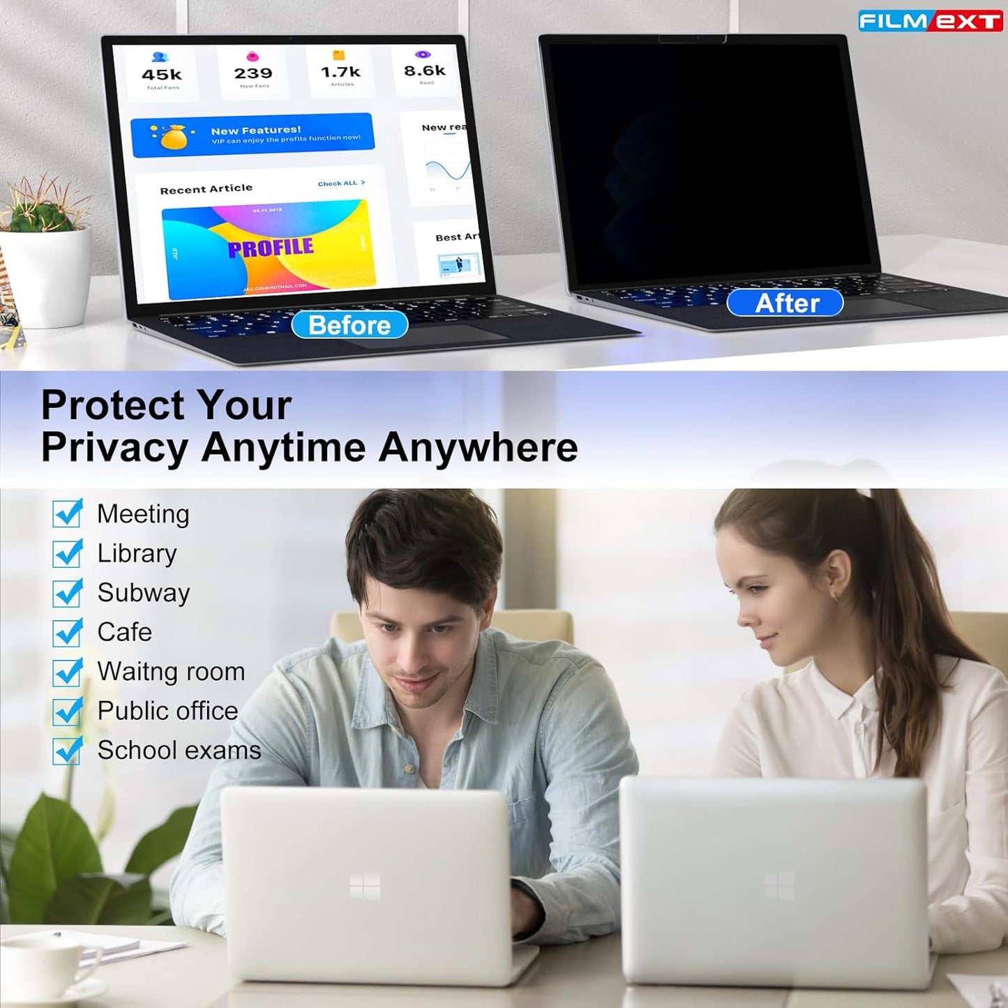 FILMEXT Privacy Screen for Microsoft Surface Laptop 15 inch 7th Model 2037/2108, Removable Anti-Spy Filter Anti-Glare (for Surface Laptop 7th 15" Privacy Screen Protector 2024)