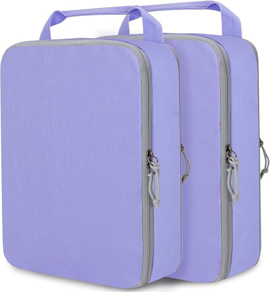 Extra Large Compression Packing Cubes for Travel Essentials, 2 Set Expandable Travel Cubes for Packing Compression Bags Luggage Suitcase Organizer, Purple