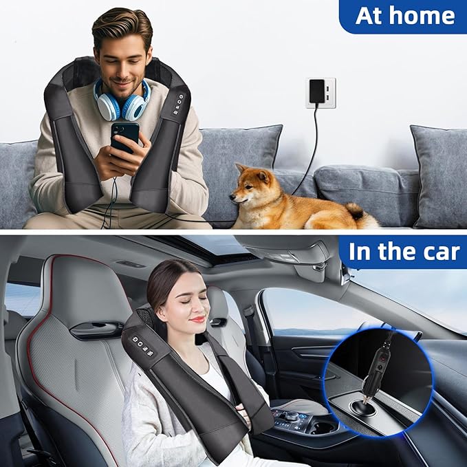 Joyset Shiatsu Neck and Back Massager with Heat,Shoulder Massager for Pain Relief Deep Tissue, 3D Kneading Massage with Cloth Cover,Carry Bag,Best Gifts for Men Women Parents