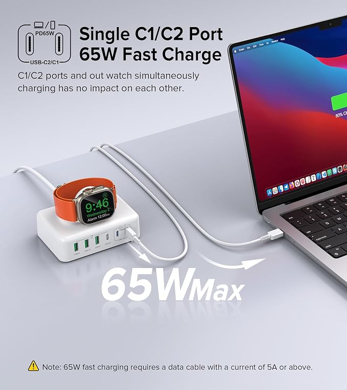 USB C Charging Station Block 170W, 6 Port Fast Wall Charger Plug,Travel Charger Power Adapter Cube for iPhone16 15 14 13 12 Series, Apple Watch Ultra SE 9 8 7 6 5 4 3 2, AirPods4，watch10 ultra2