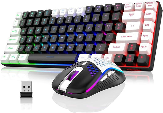 RedThunder K84 Wireless Keyboard and Mouse Combo, Rainbow Backlit Rechargeable Battery, 75% Layout TKL Ultra Compact Gaming Keyboard & Lightweight 3200 DPI Honeycomb Optical Mouse (Black-White)