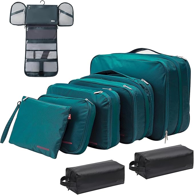 Bee Nesting BeeNesting Waterproof Compression Packing Cubes 5/6/8 sets, Large Travel Packing organizers for Carry on Luggage, 2 Sides Expandable Storage Bags