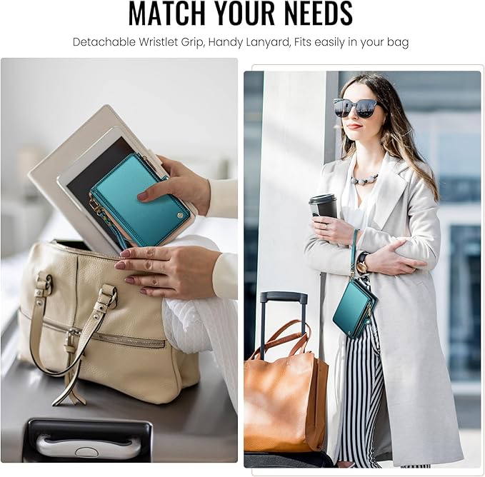 Passport Holder Wallet Bag with AirTag Holder, 11 Card Slots and Passport Solt Cash Solt Photo Solt Zipper Pocket, RFID Blocking Wristlet Strap.Green