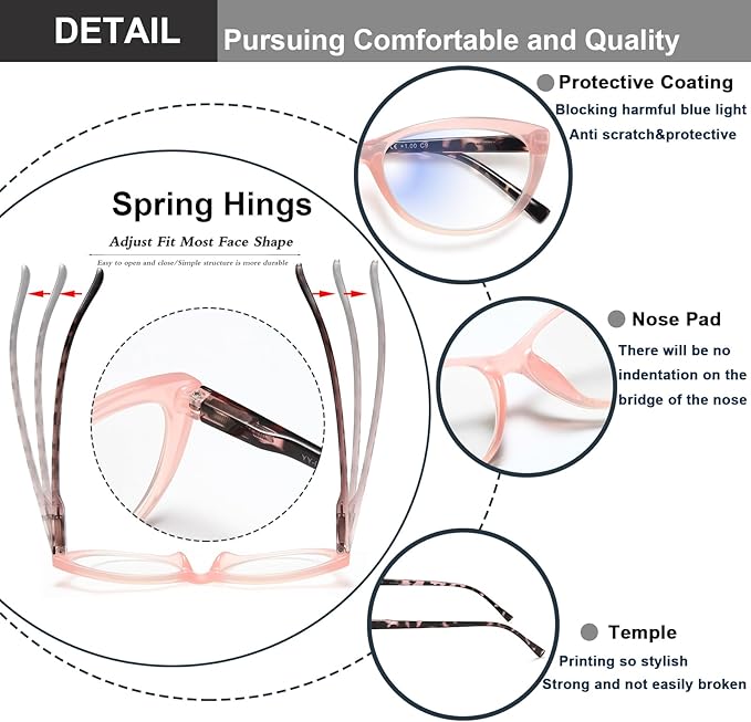 EYEURL 4 Pack Cat Eye Reading Glasses for Women, Blue Light Blocking Readers Lightweight Spring Hinge Anti Eyestrain UV Fashion Eyeglasses +1.25